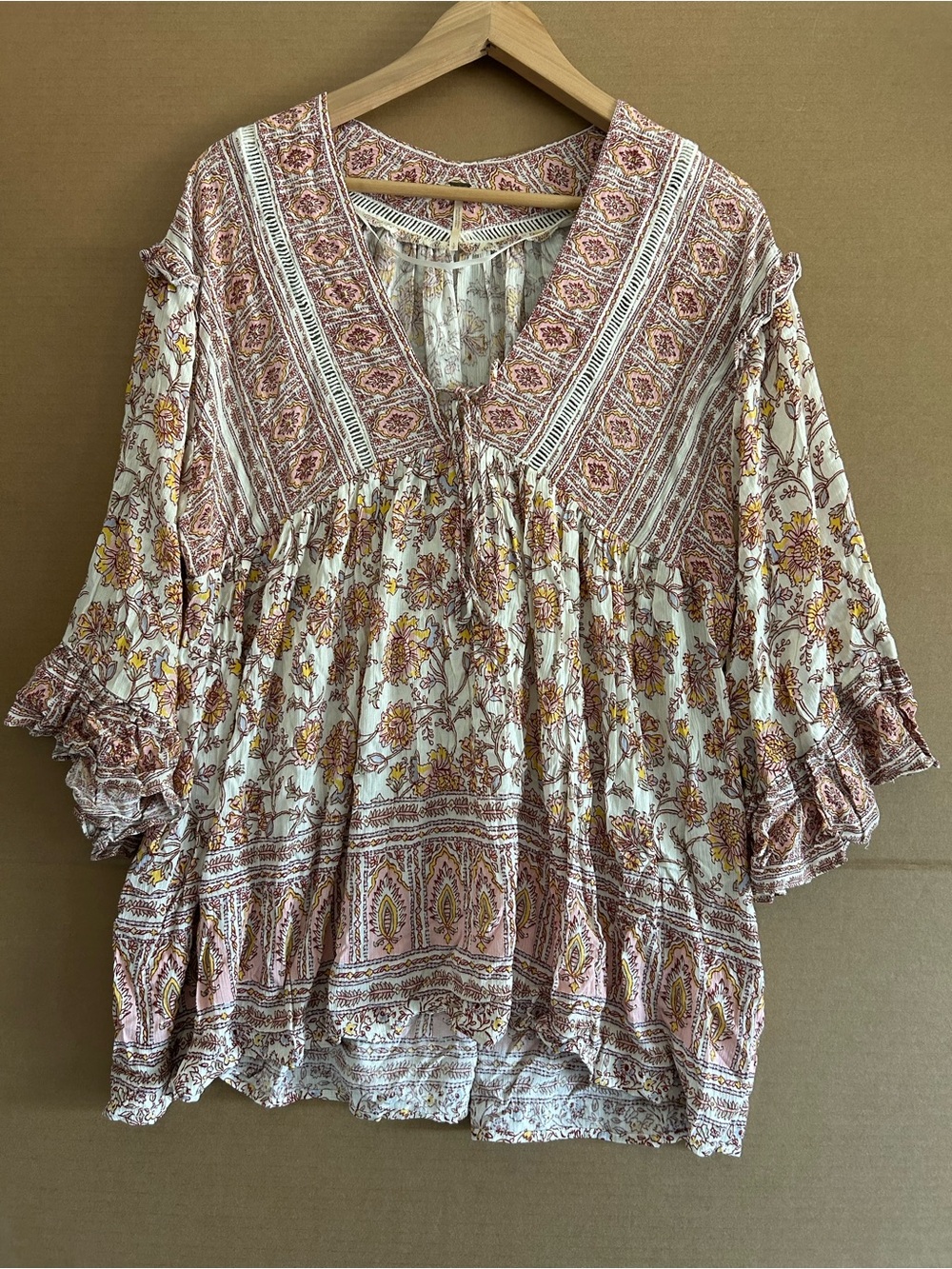 Free People Moonlight Dance Tunic Babydoll Oversized Floral Small Shabby chic